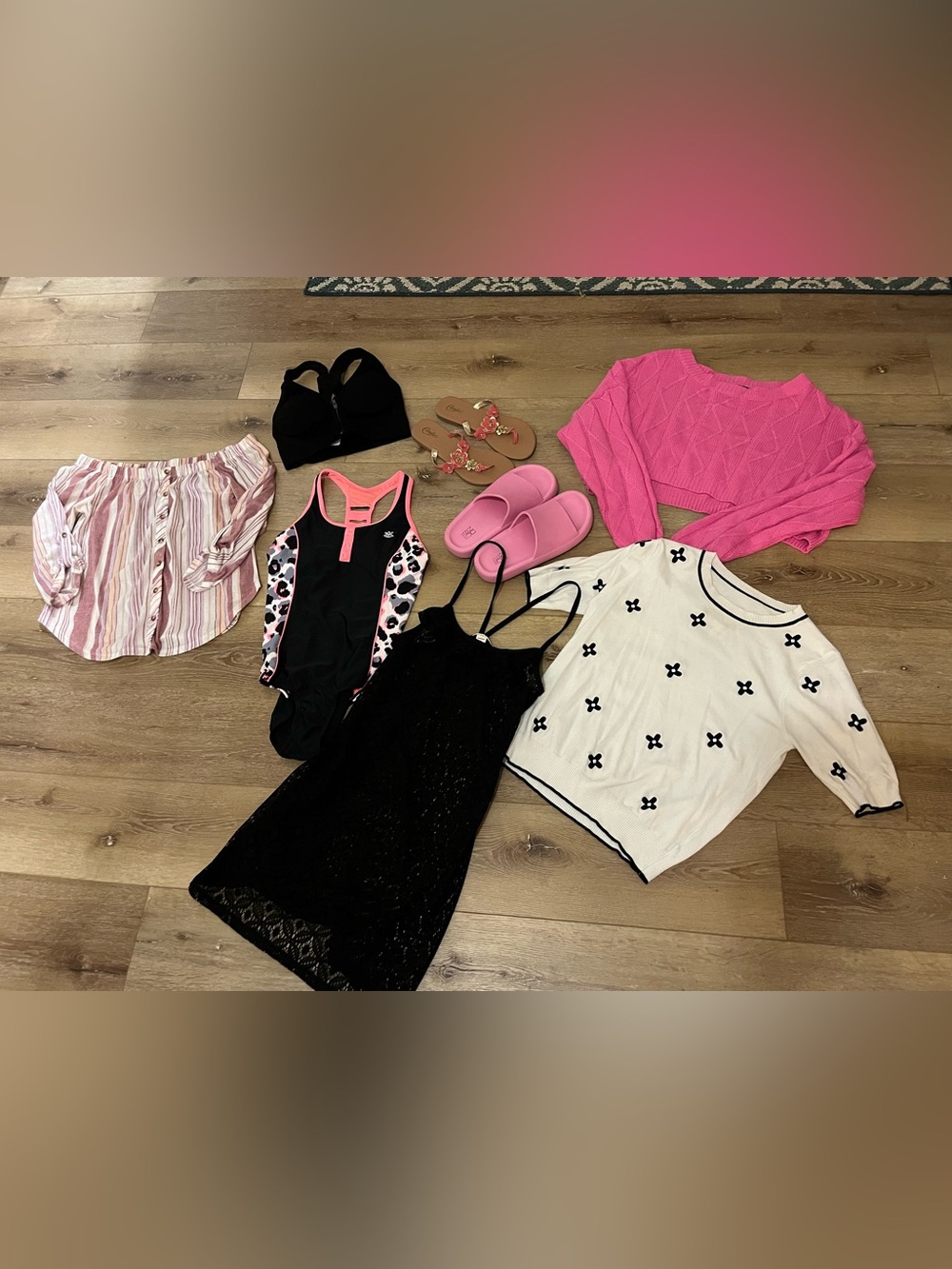 Women’s 8 piece lot - Candies sandals, slides, swim, and shirts